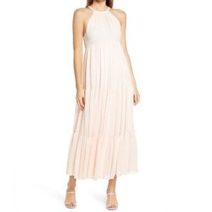 NWT Chelsea28 Halter Neck Tiered Chiffon Maxi Dress Pink Size XL